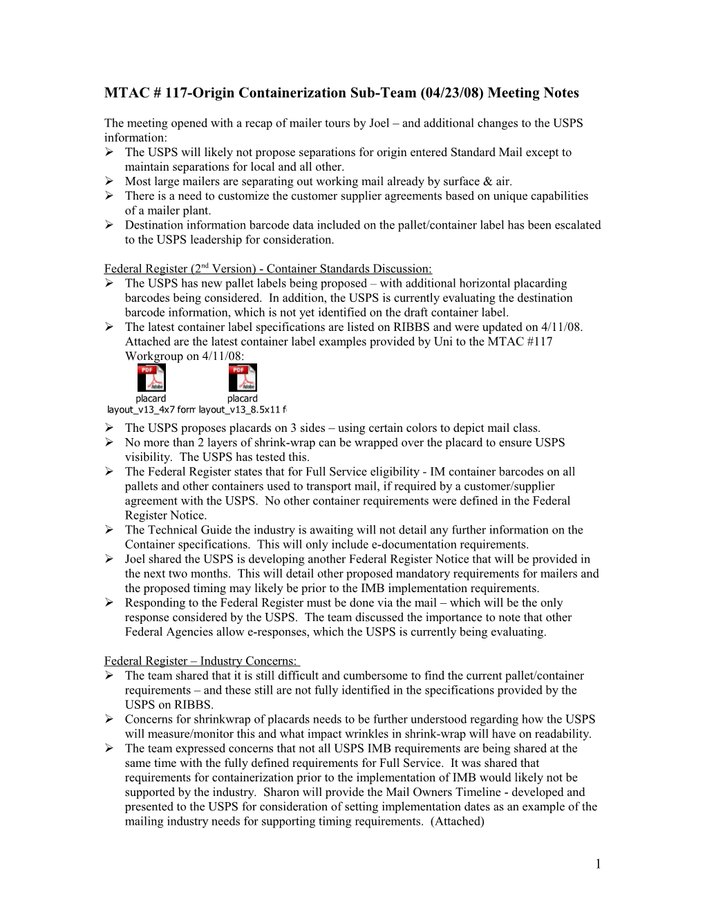 MTAC # 117- Origin Containerization Sub-Team (04/23/08) Meeting Notes
