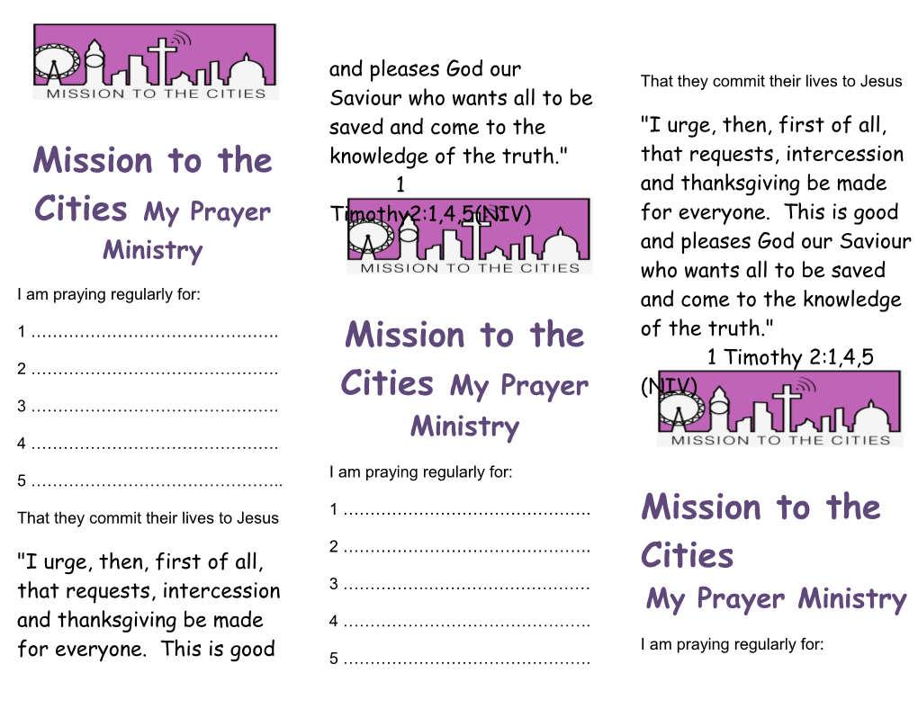 Mission to the Citiesmy Prayer Ministry