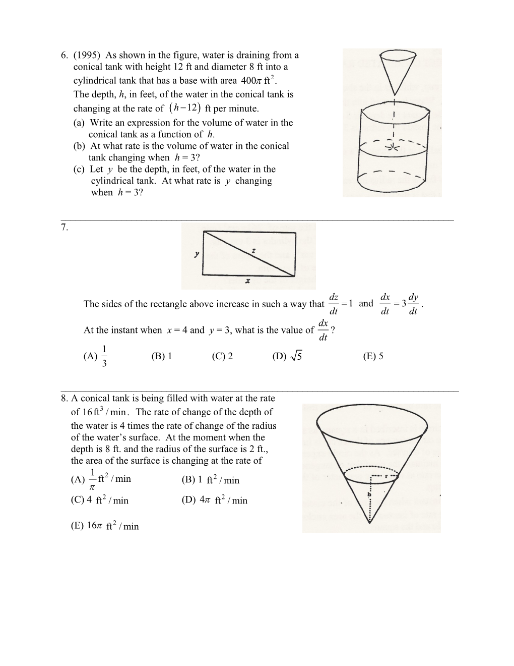 Worksheet on Related Rates