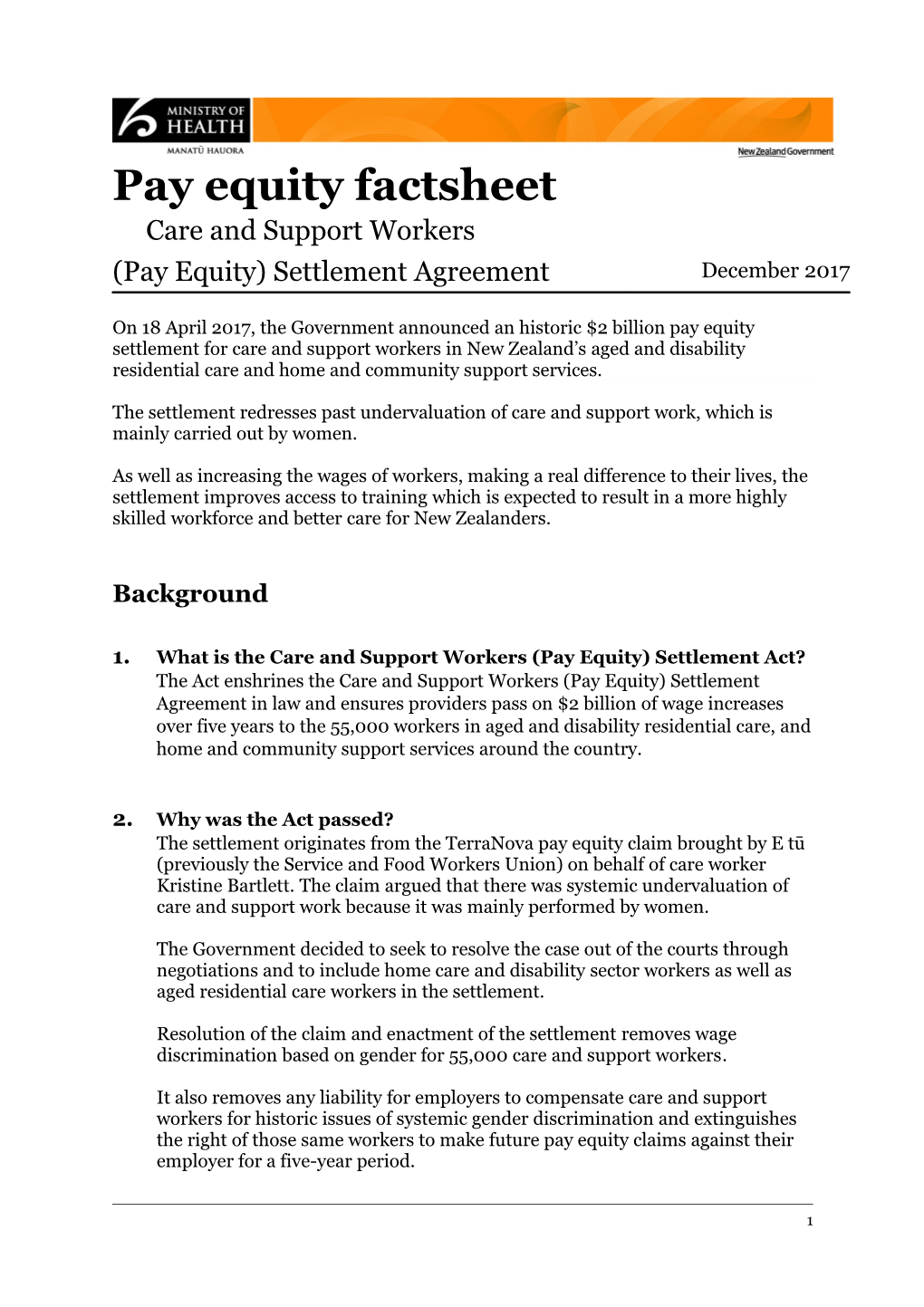 General Factsheet: Care and Support Workers December 2017