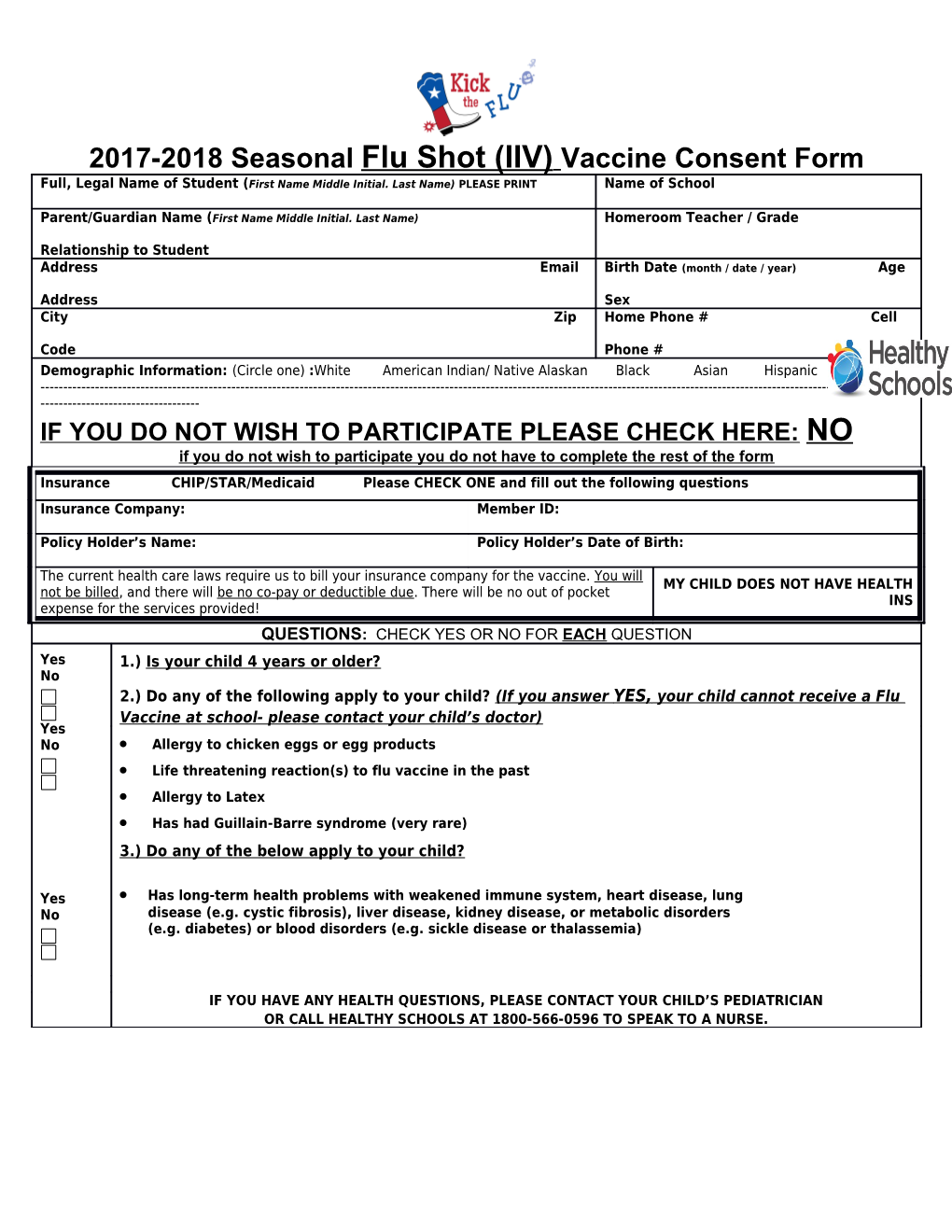 2017-2018 Seasonal Flu Shot (IIV)Vaccine Consent Form