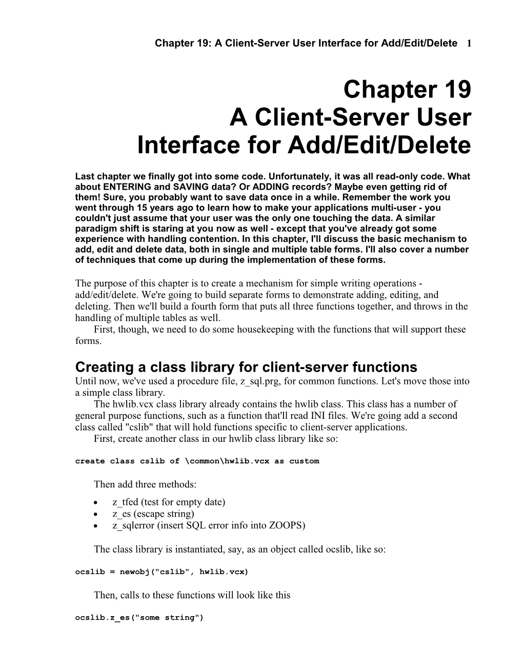 Chapter 19: a Client-Server User Interface for Add/Edit/Delete 1