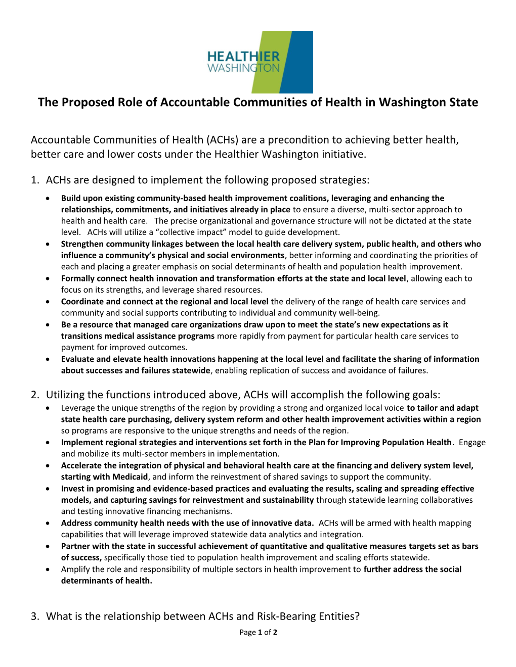 The Proposed Role of Accountable Communities of Health in Washington State