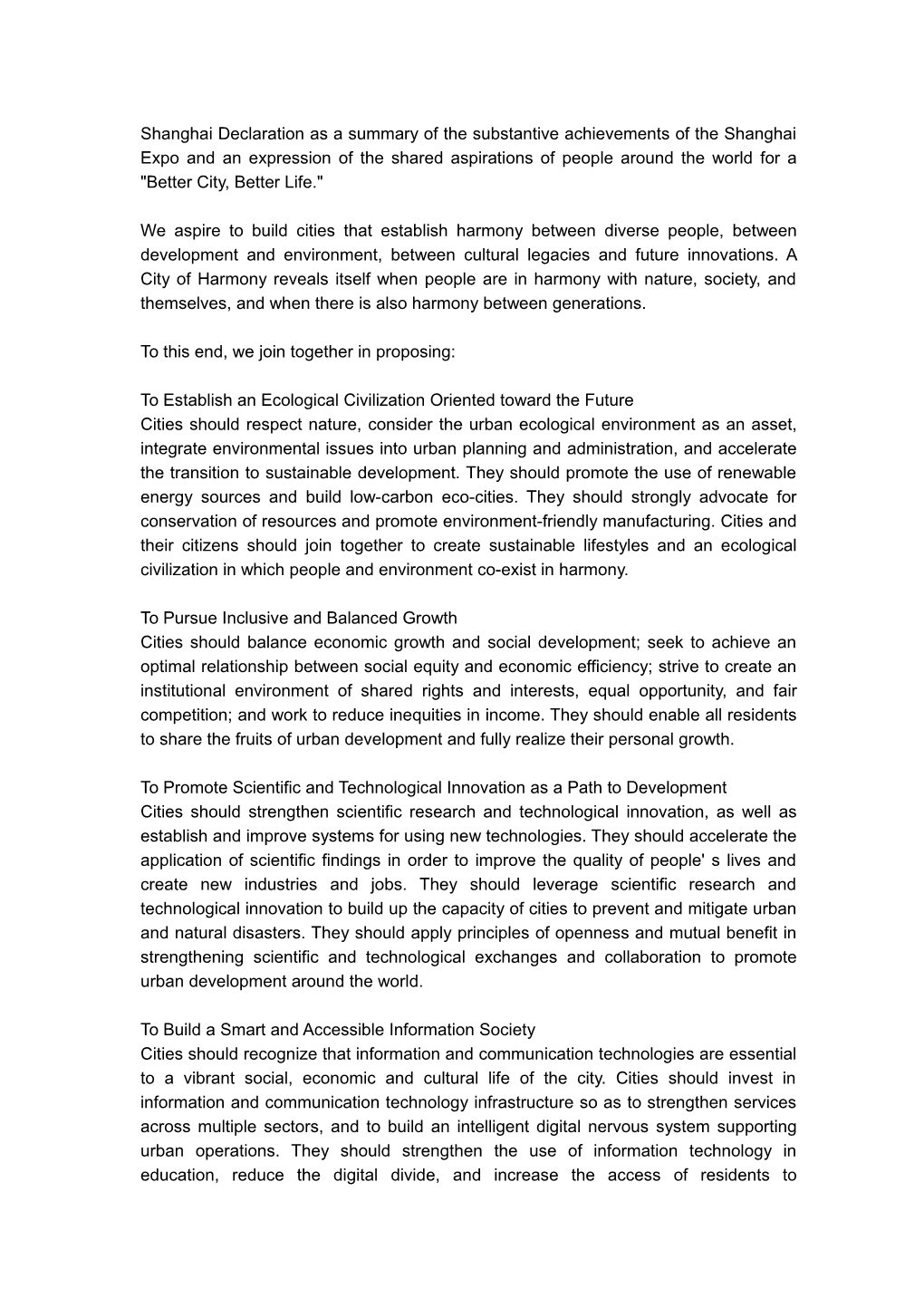 Full Text of Shanghai Declaration
