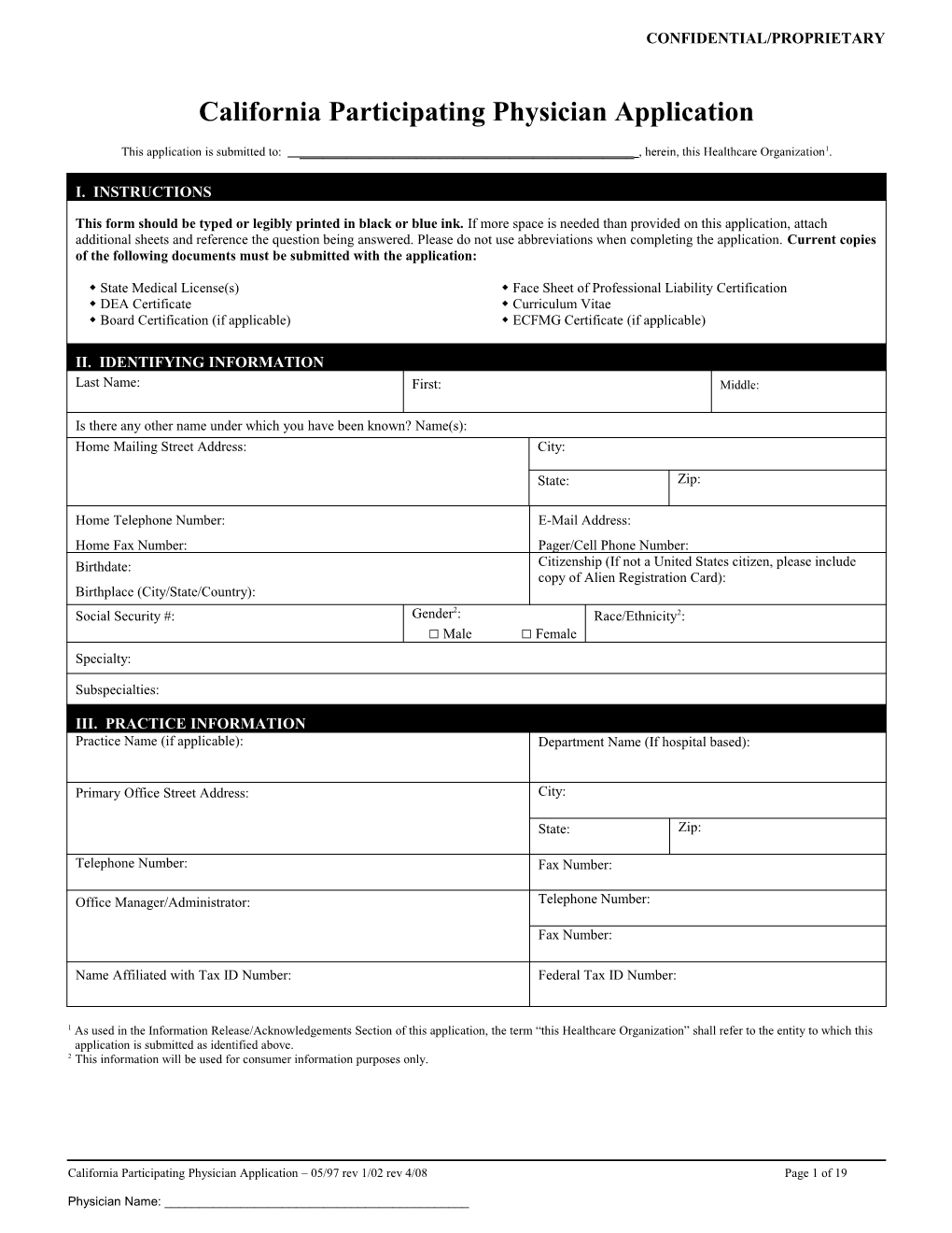 California Participating Physician Application