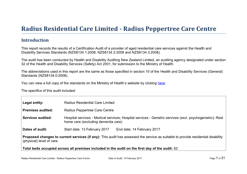 Radius Residential Care Limited - Radius Peppertree Care Centre