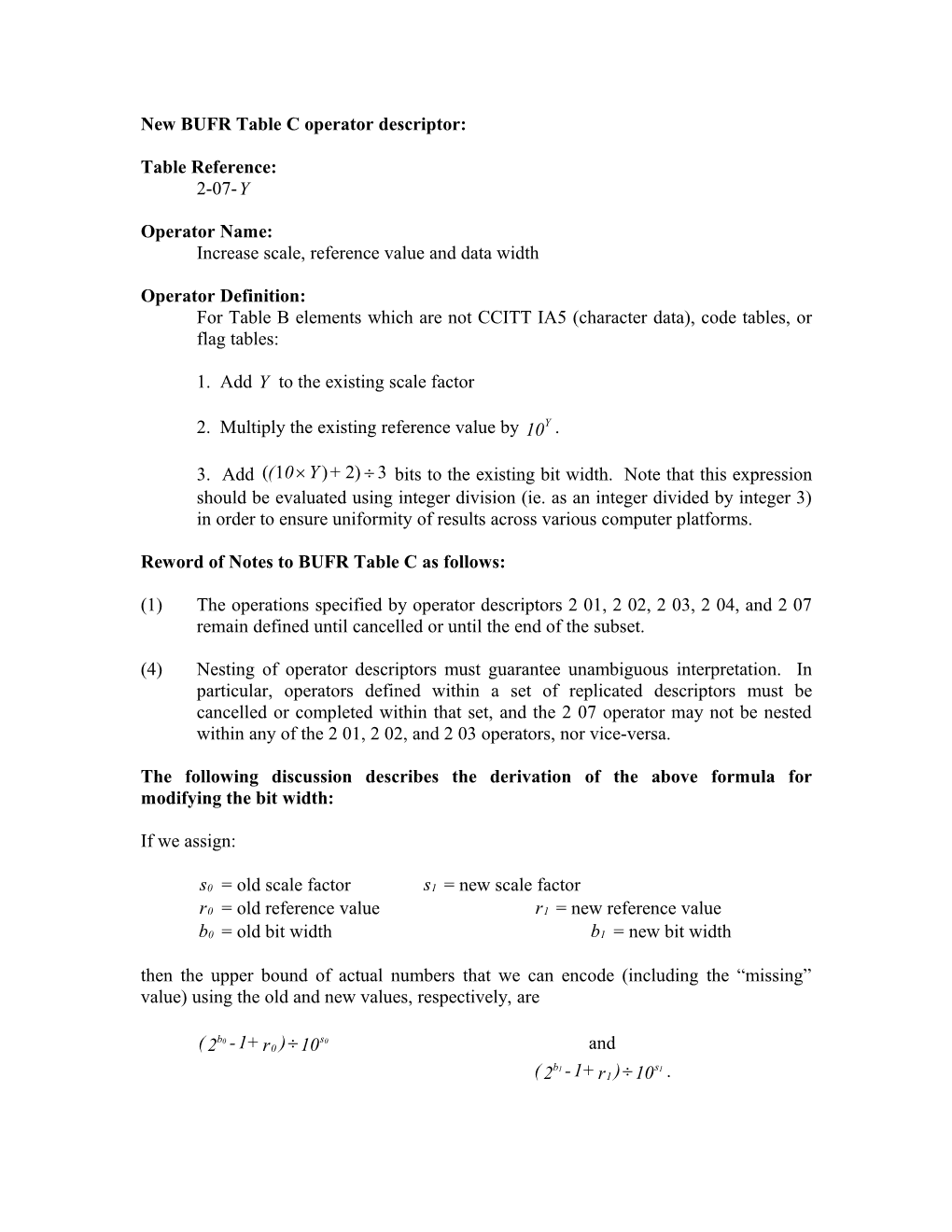 New BUFR Table C Operator Descriptor