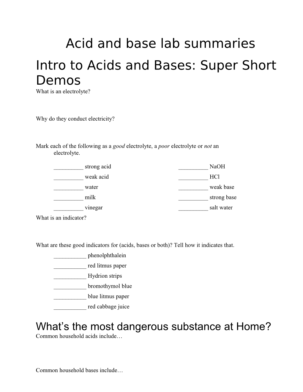 Intro to Acids and Bases:Super Short Demos