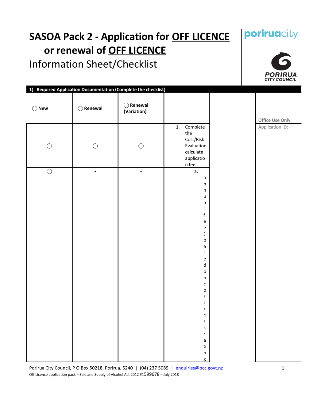 SASOA Pack 2 - Application for OFF LICENCE Or Renewal of OFF LICENCE