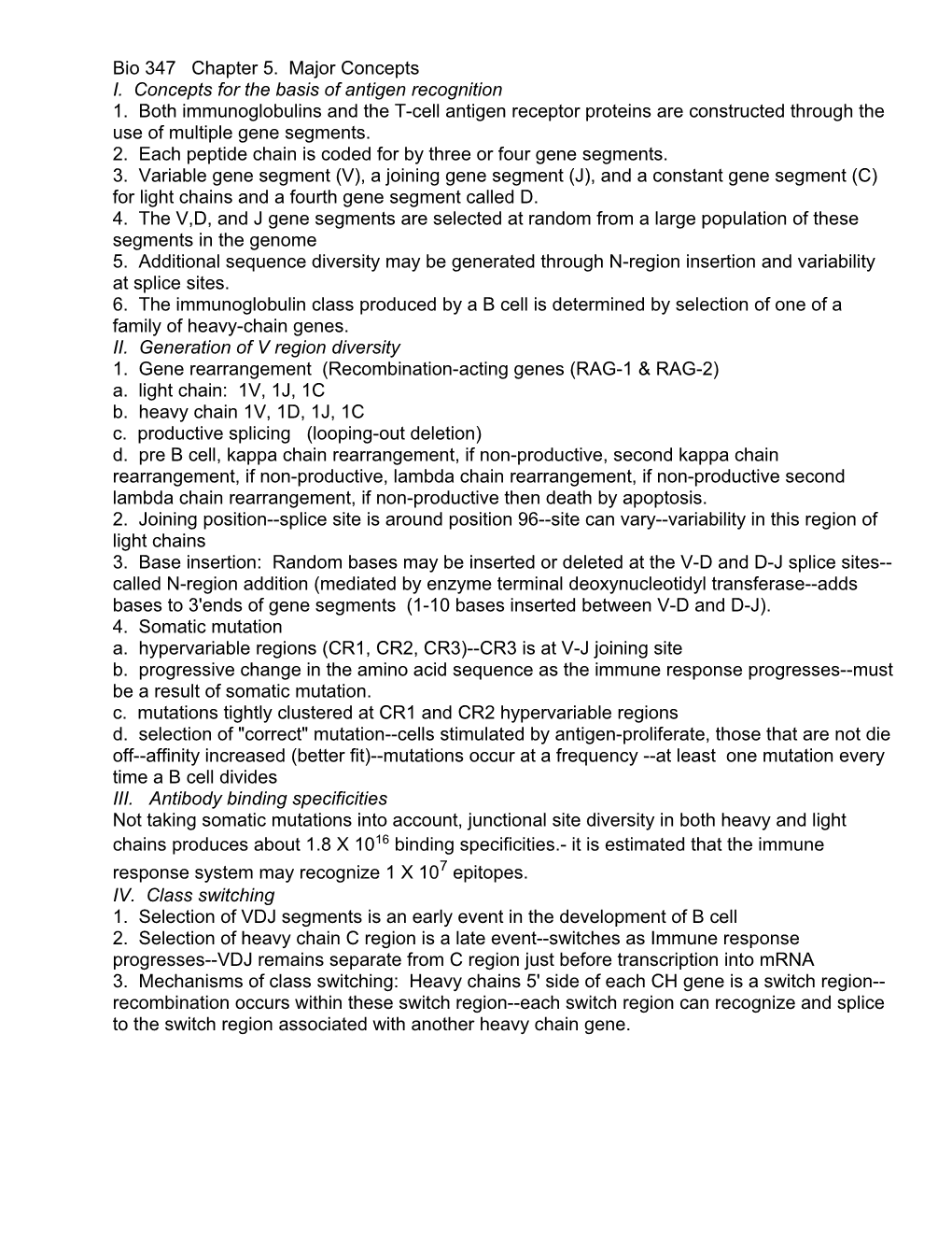 Bio 347 Chapter 5. Major Concepts