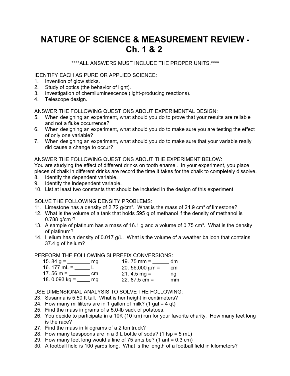 Ch. 1 & 2 - Study Guide & Review