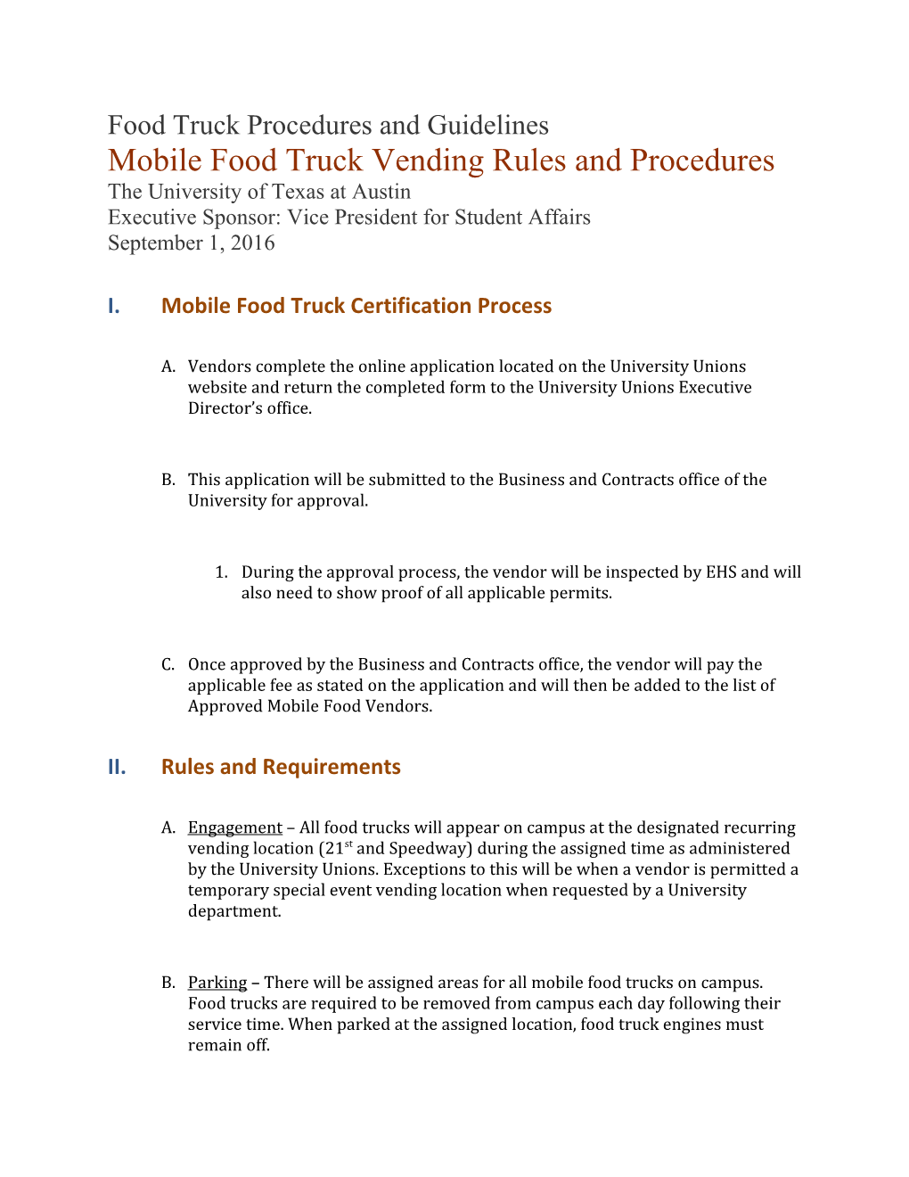 Mobile Food Truck Vending Rules and Procedures