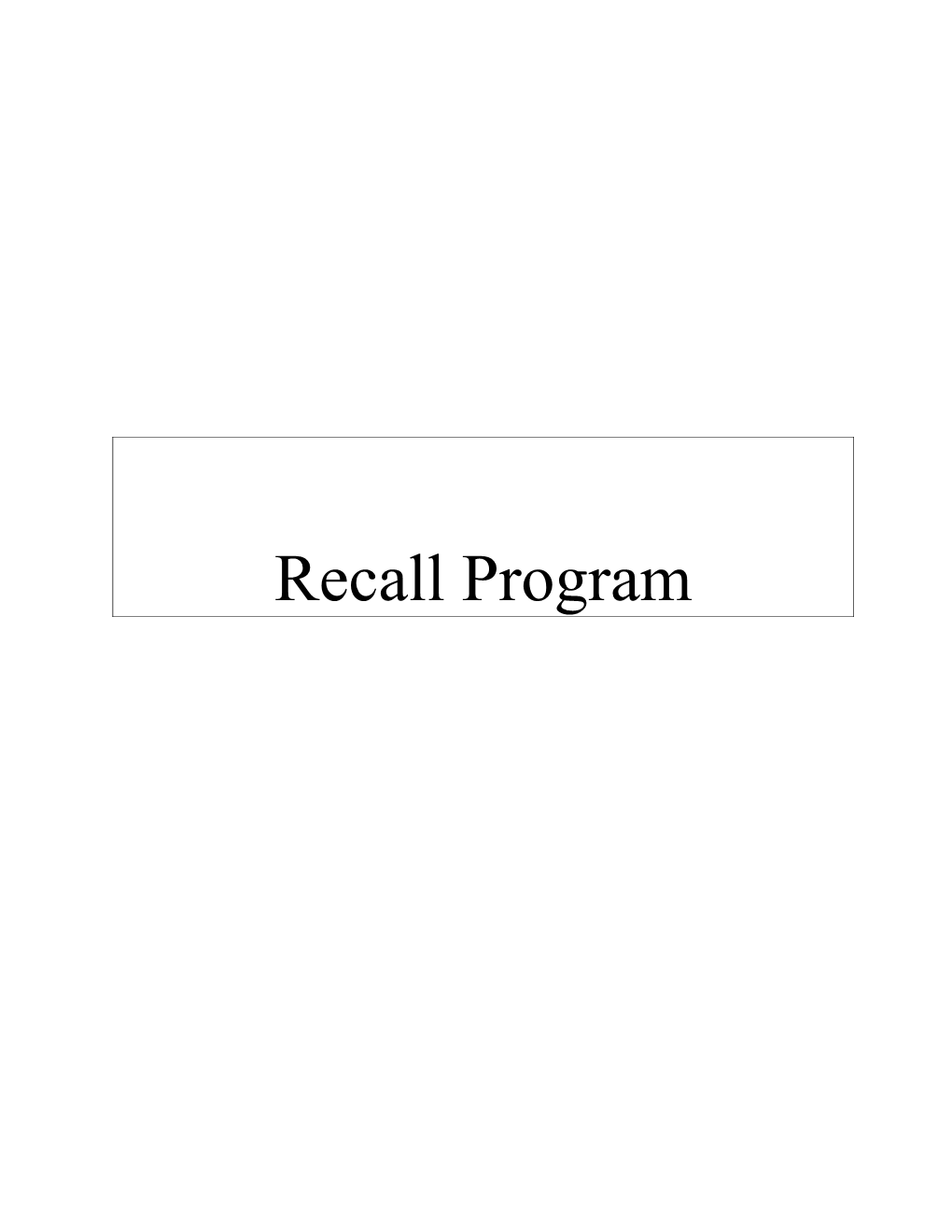 Product Recall Program