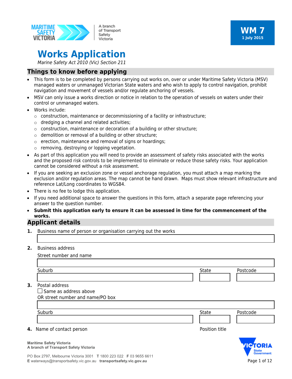 Works Applicationmarine Safety Act 2010 (Vic) Section 211