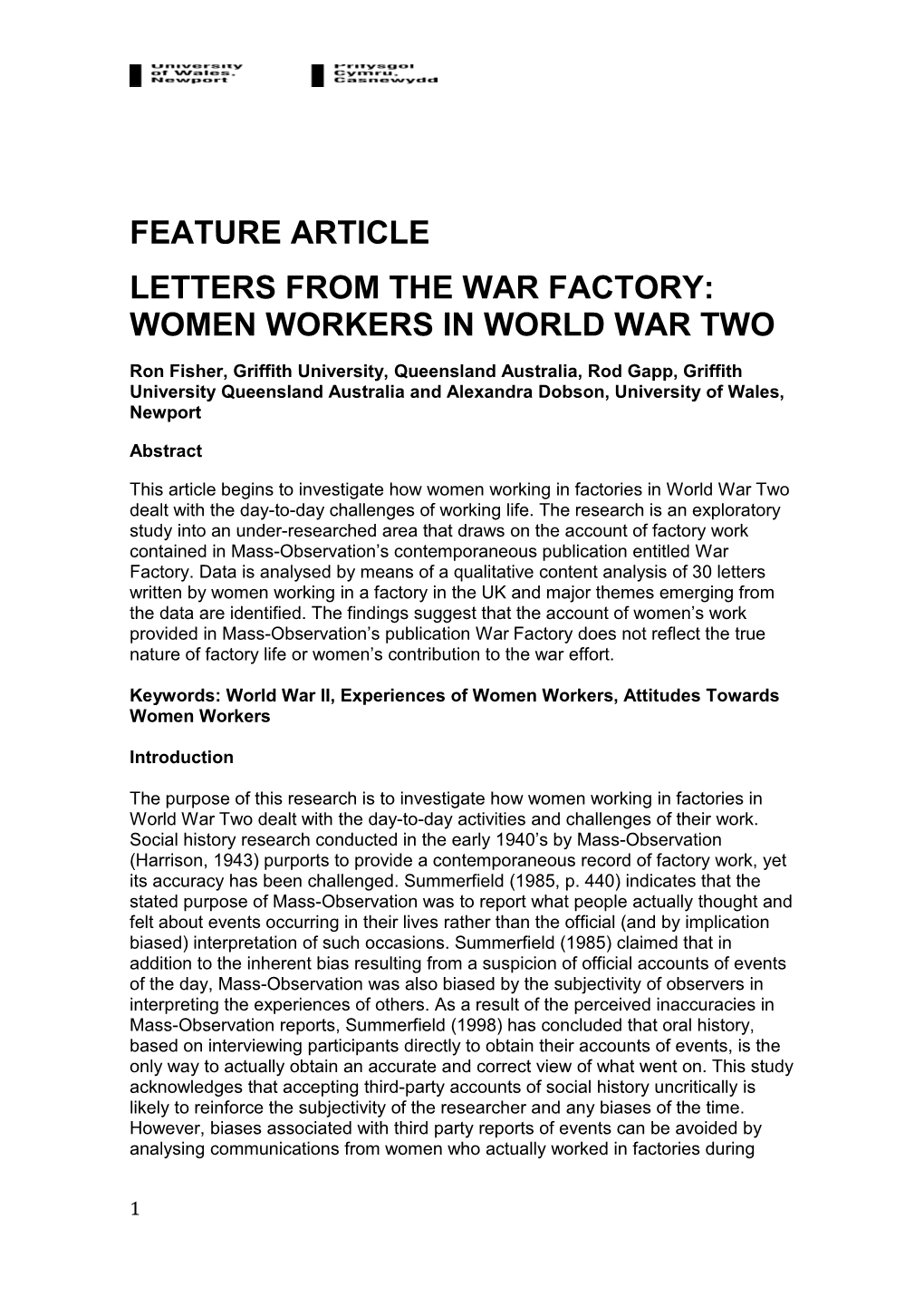 Letters from the War Factory: Women Workers in World War Two