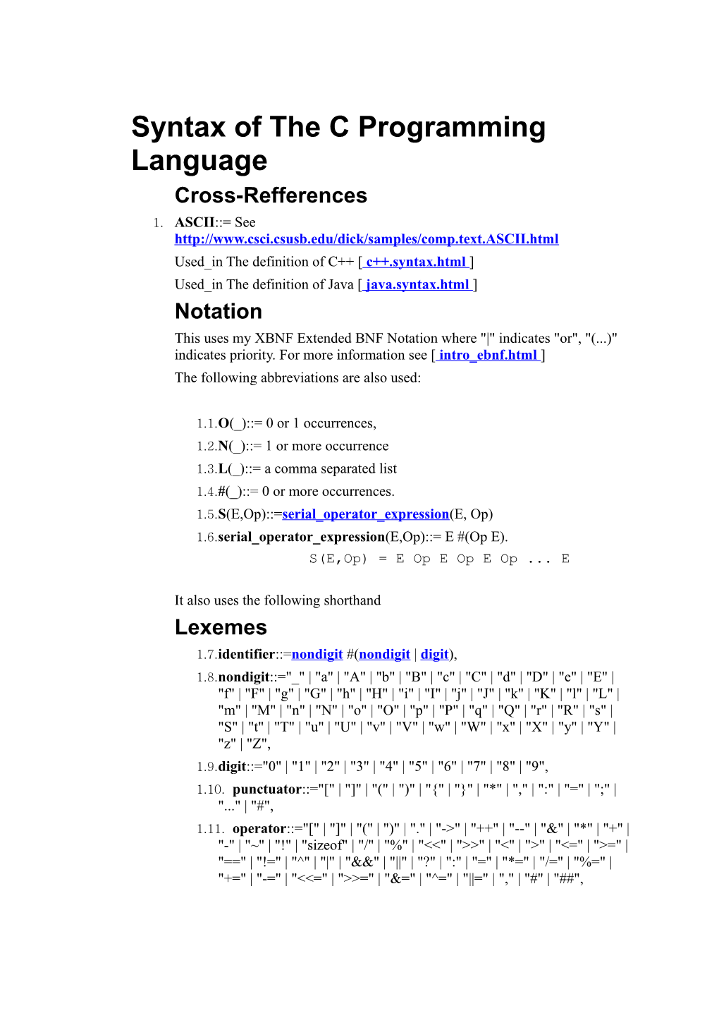 Syntax of the C Programming Language