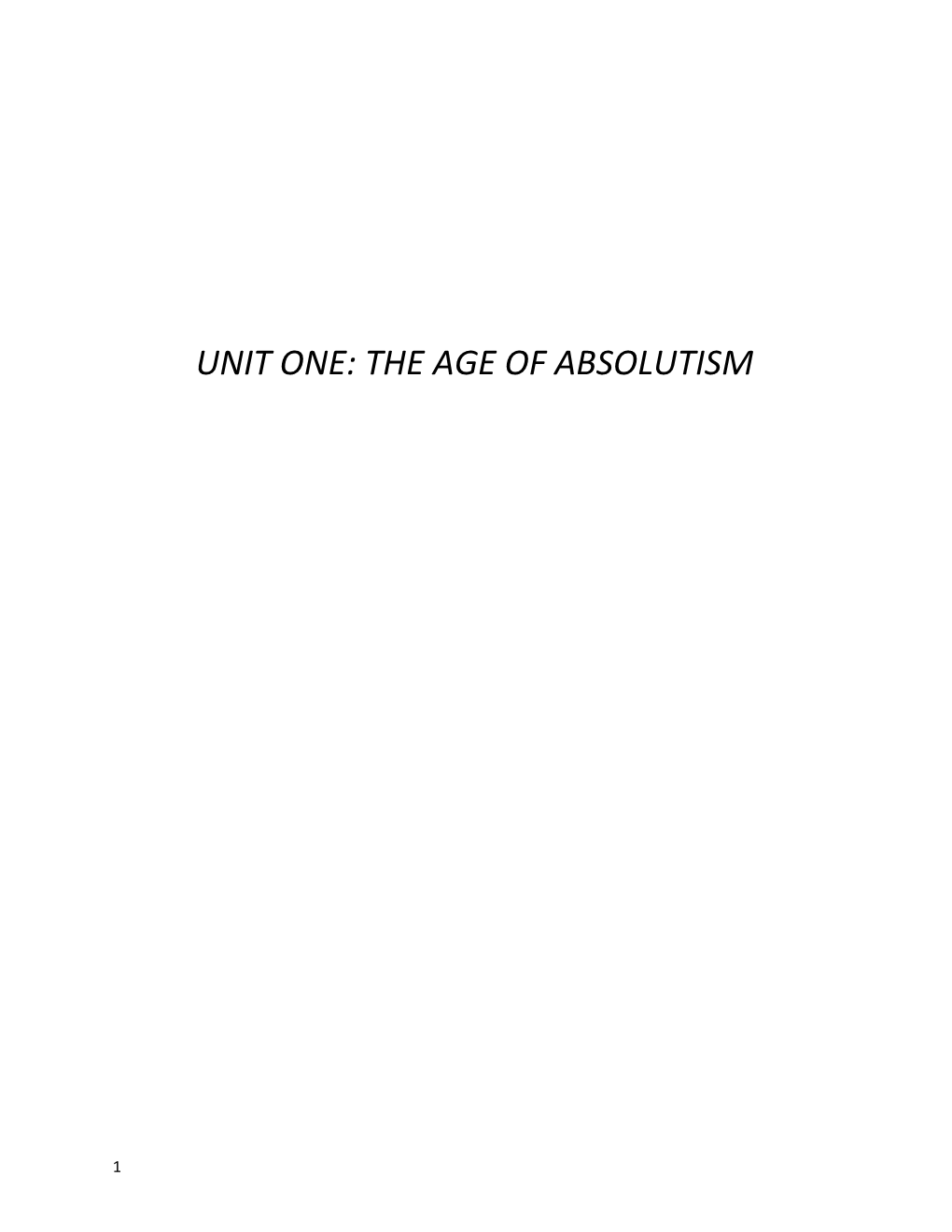Unit One: the Age of Absolutism