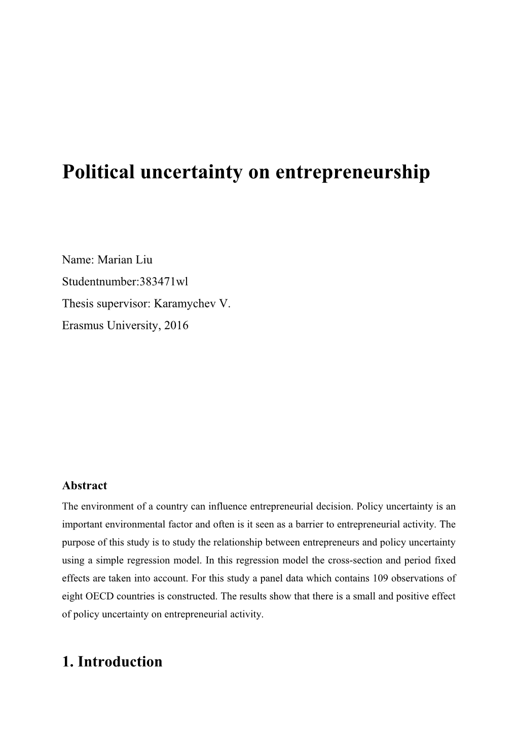 Political Uncertainty on Entrepreneurship