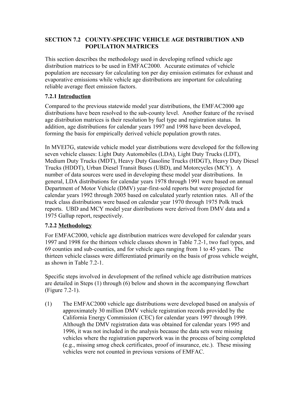 Section 7.2 County-Specific Vehicle Age Distribution and Population Matrices