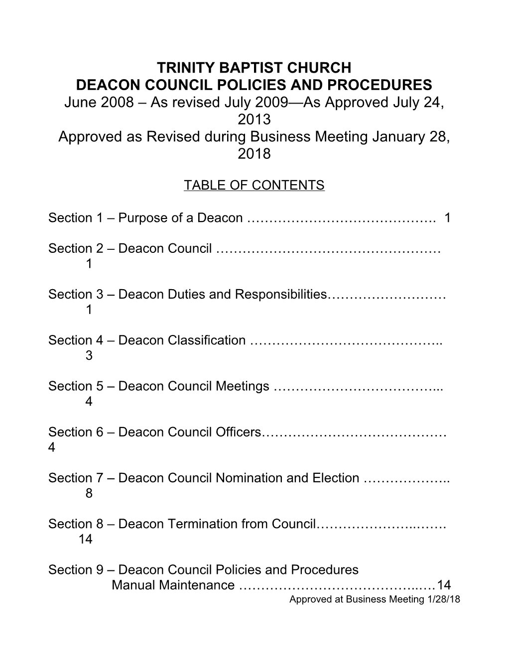 Deacon Council Policies and Procedures