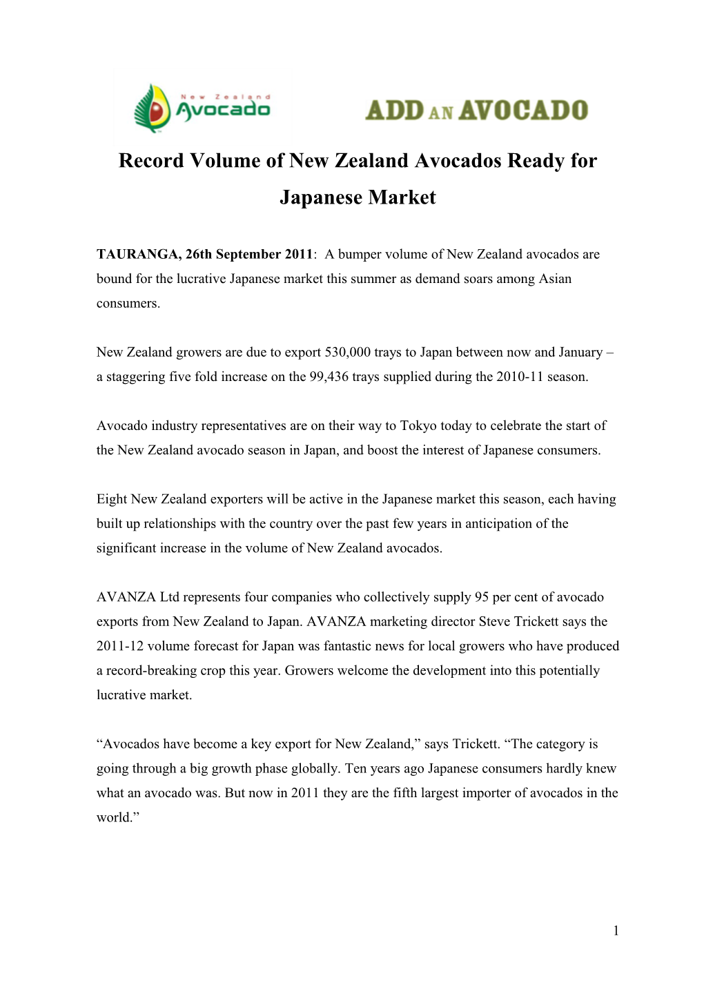 Record Volume of New Zealand Avocados Ready for Japanese Market