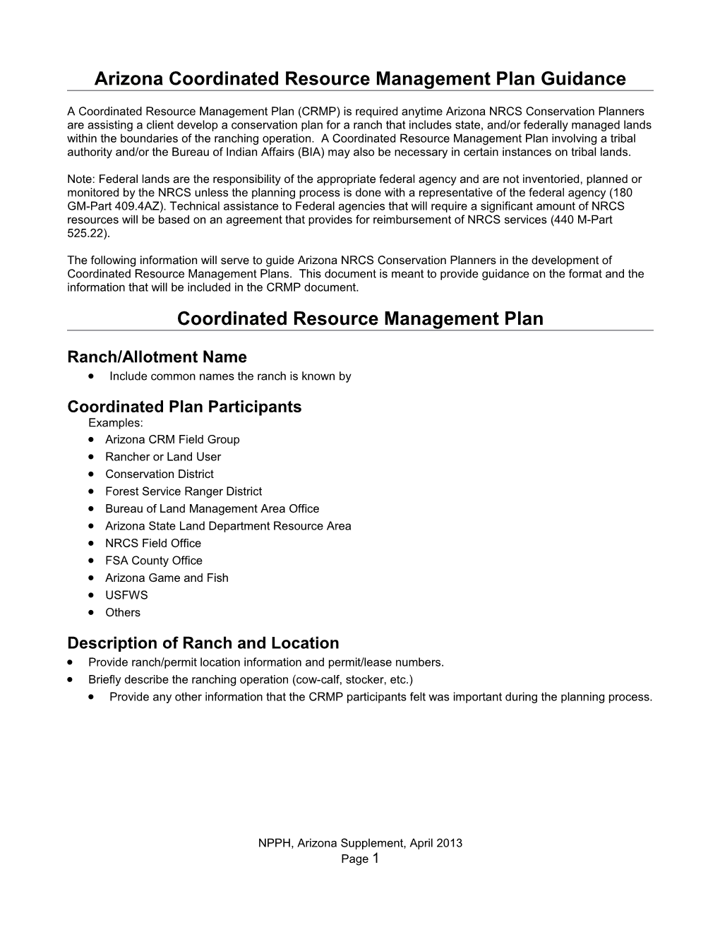Coordinated Resource Management Plan