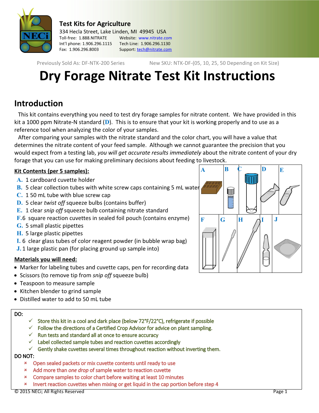 Instructions for Neci Soil Agricultural Nitrate Test Kit