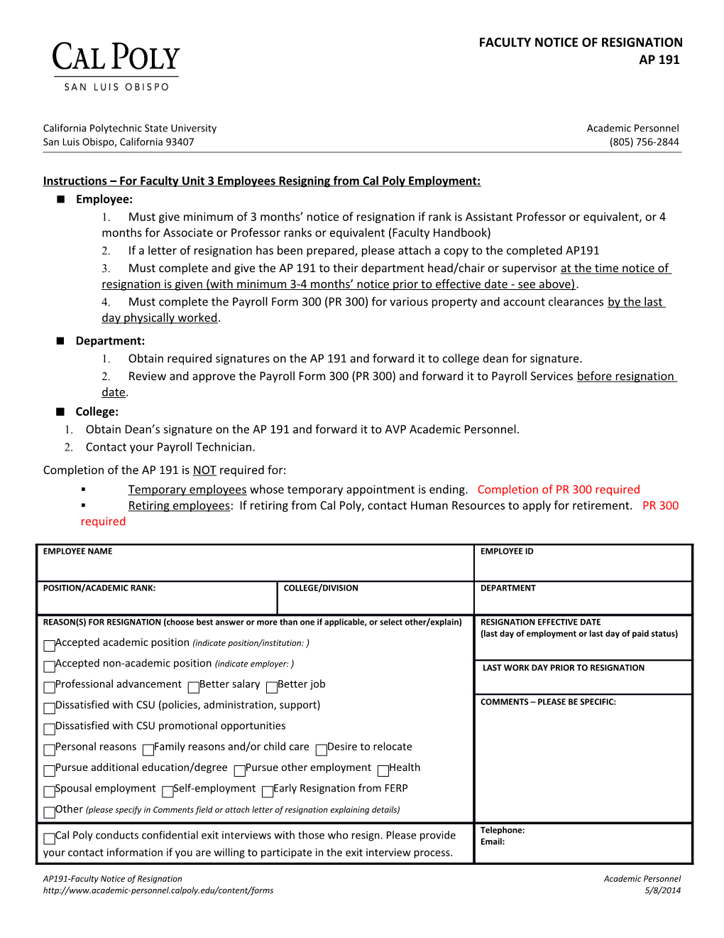 Cal Poly State University	Human Resources