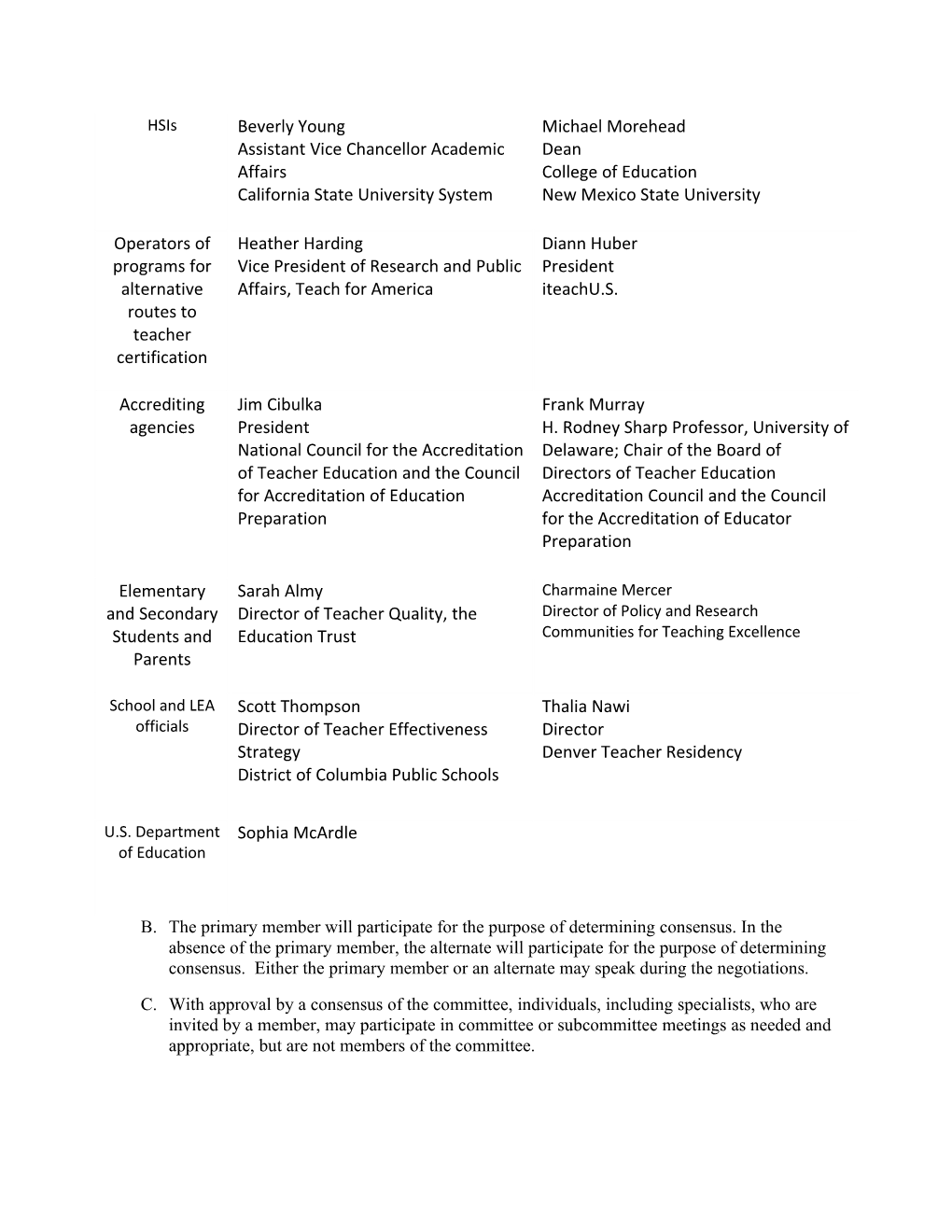 Negotiated Rulemaking 2011: Organizational Protocols for Session I, Team I, Teacher Preparation