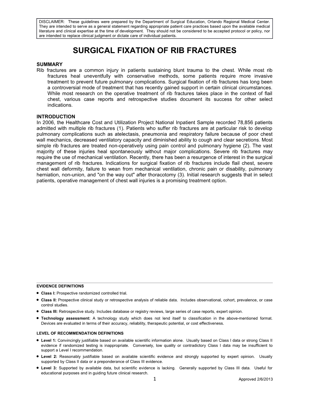 Surgical Fixation of Rib Fractures