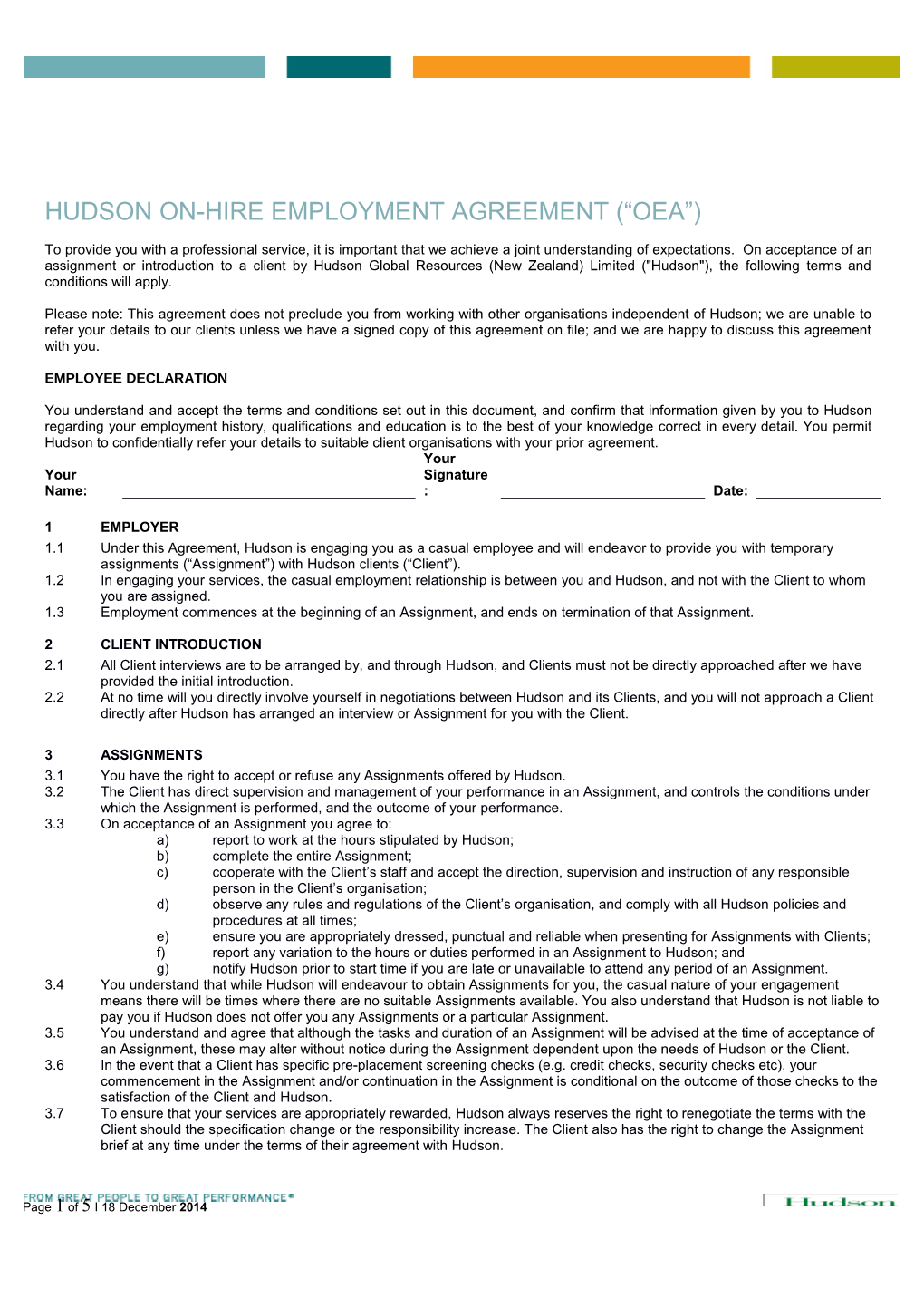 Temporary Multiple Assignment Employment Agreement