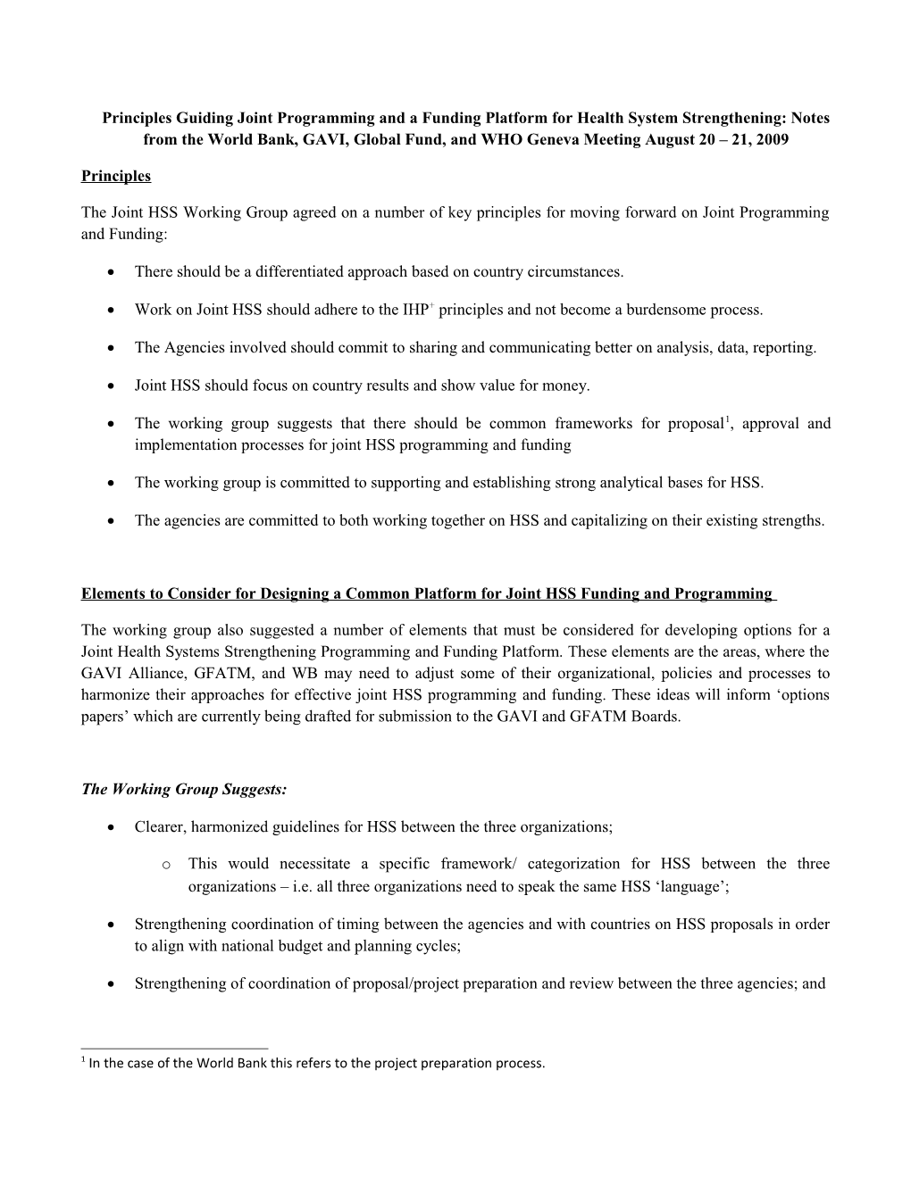 Principles and Options for Joint Programming and a Funding Platform for Health System