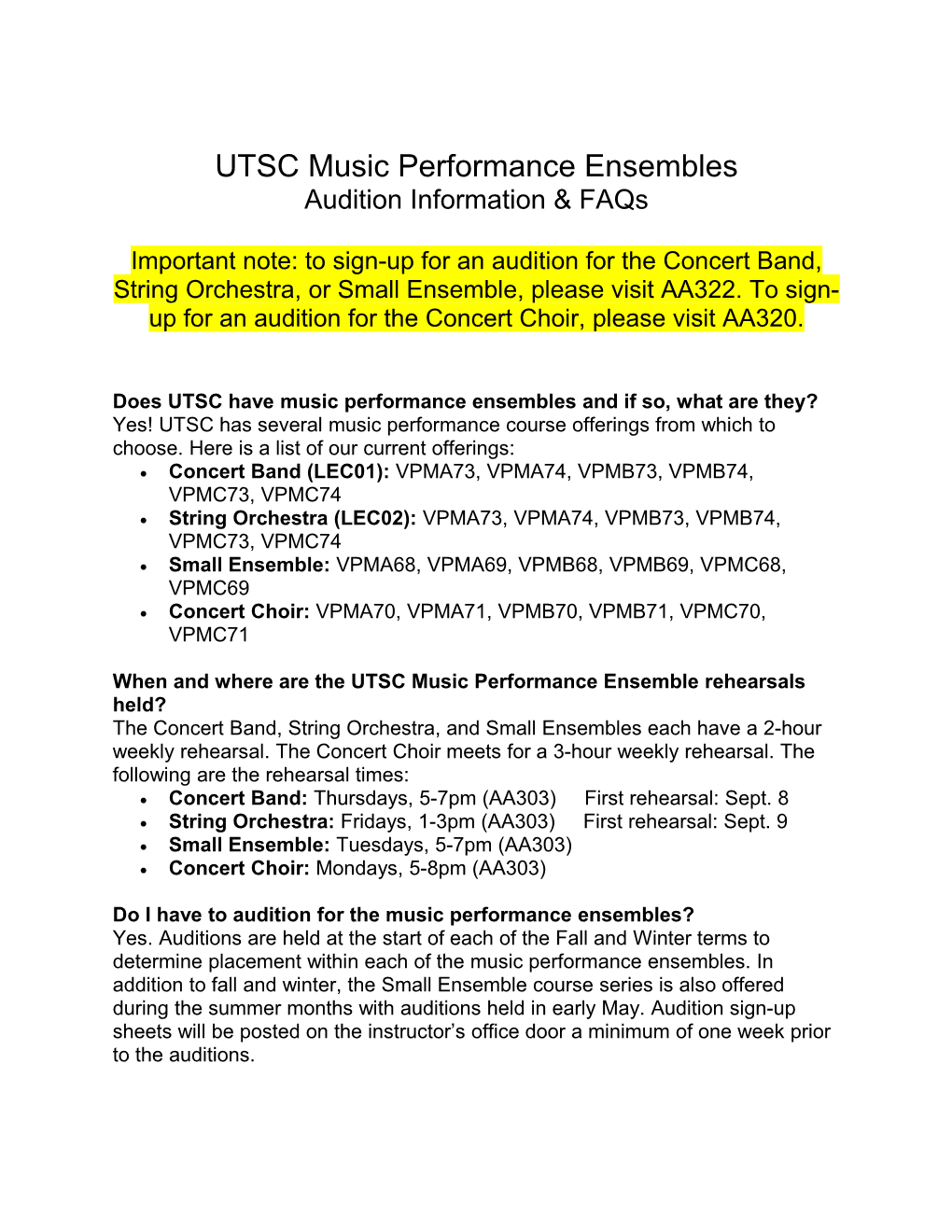 UTSC Music Performance Ensembles