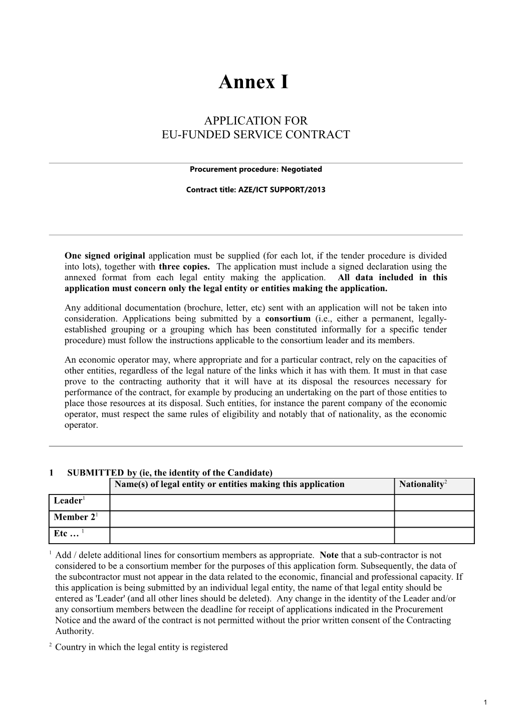 Application for Eu-Funded Service Contract