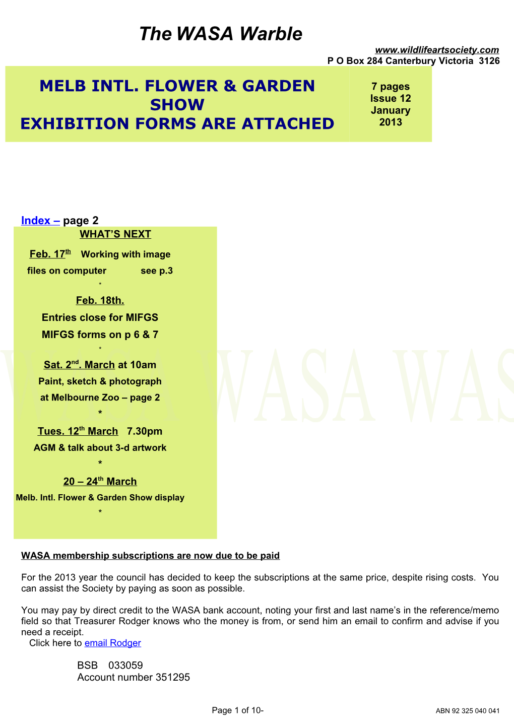 WASA Membership Subscriptions Are Now Due to Be Paid