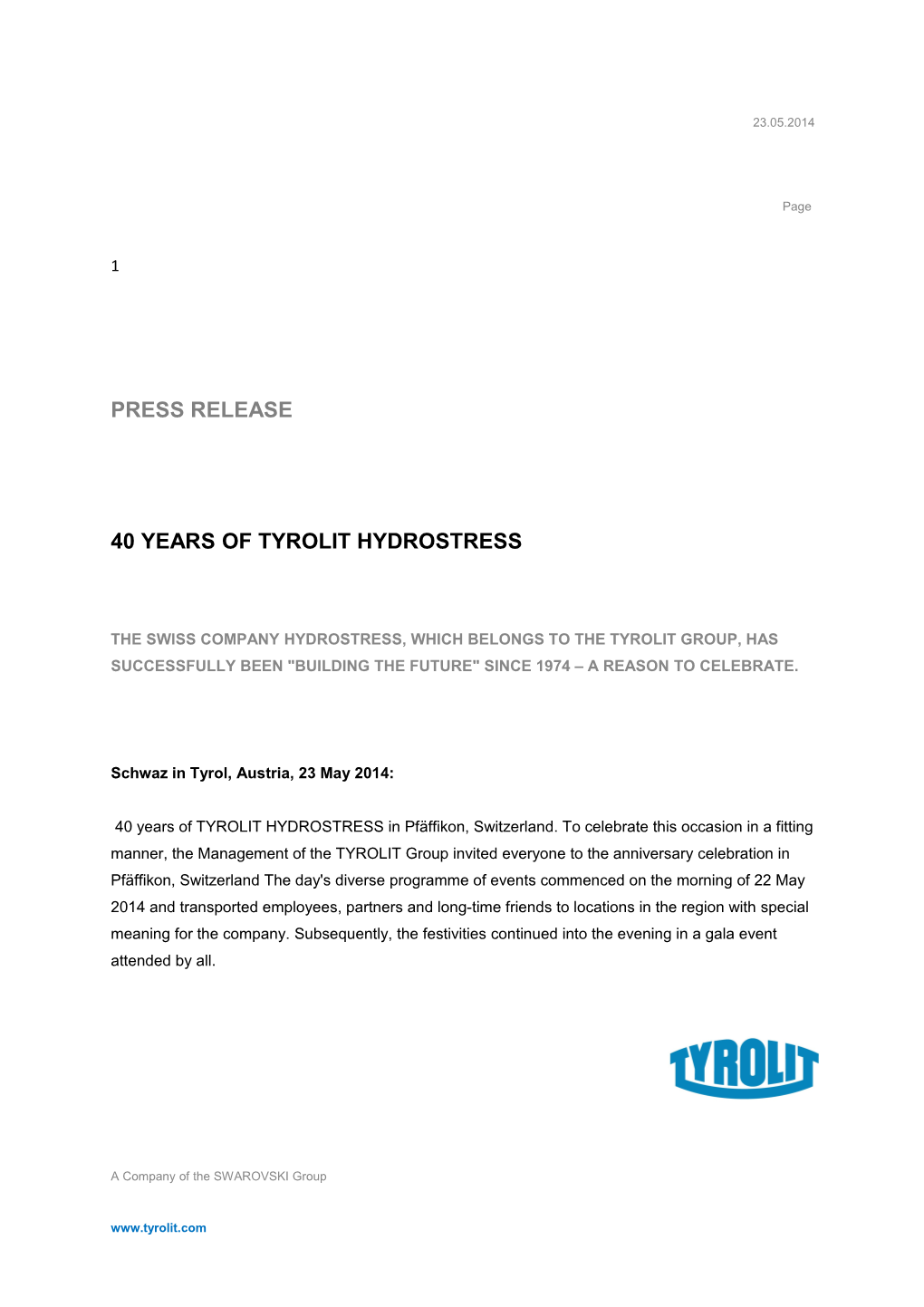 40 Years of Tyrolit Hydrostress