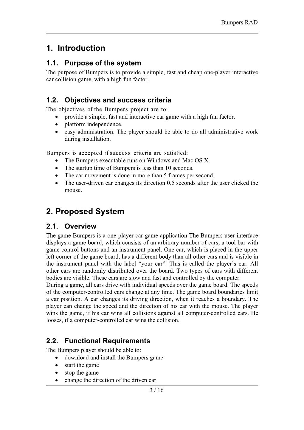 Bumpers Requirements Analysis Document (RAD)