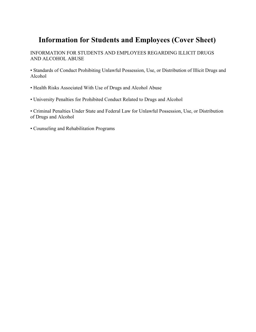 Information for Students and Employees (Cover Sheet)