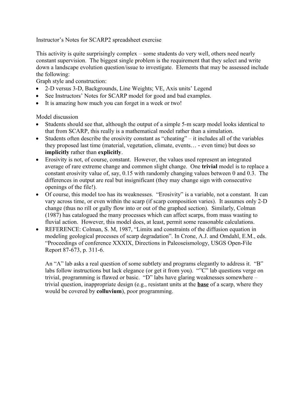 Instructor S Notes for SCARP2 Spreadsheet Exercise