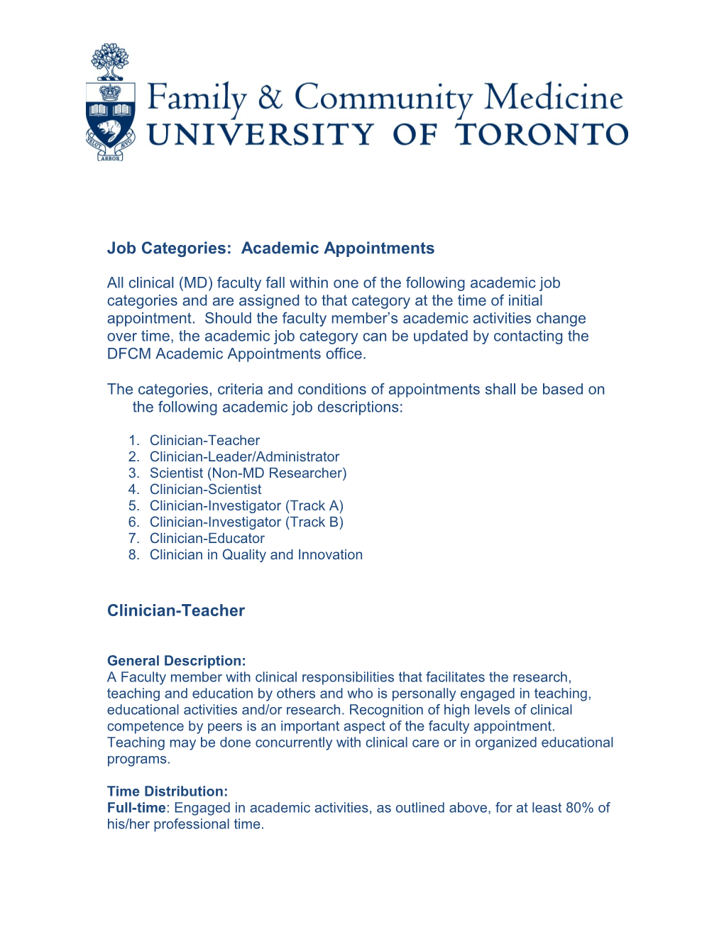 Job Categories: Academic Appointments