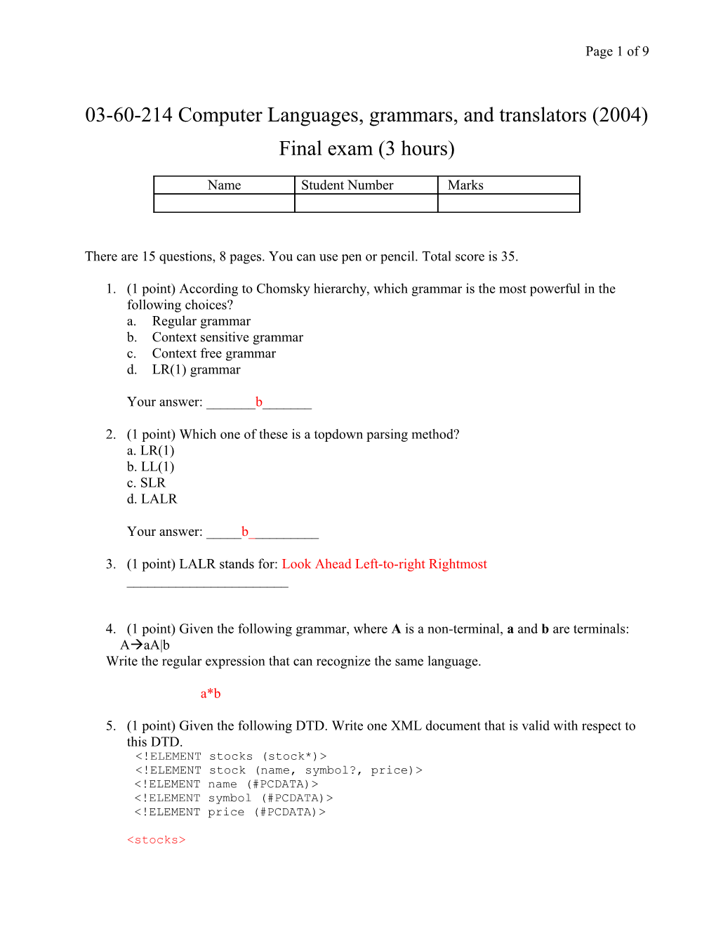 03-60-214 Computer Languages, Grammars, and Translators (2004)