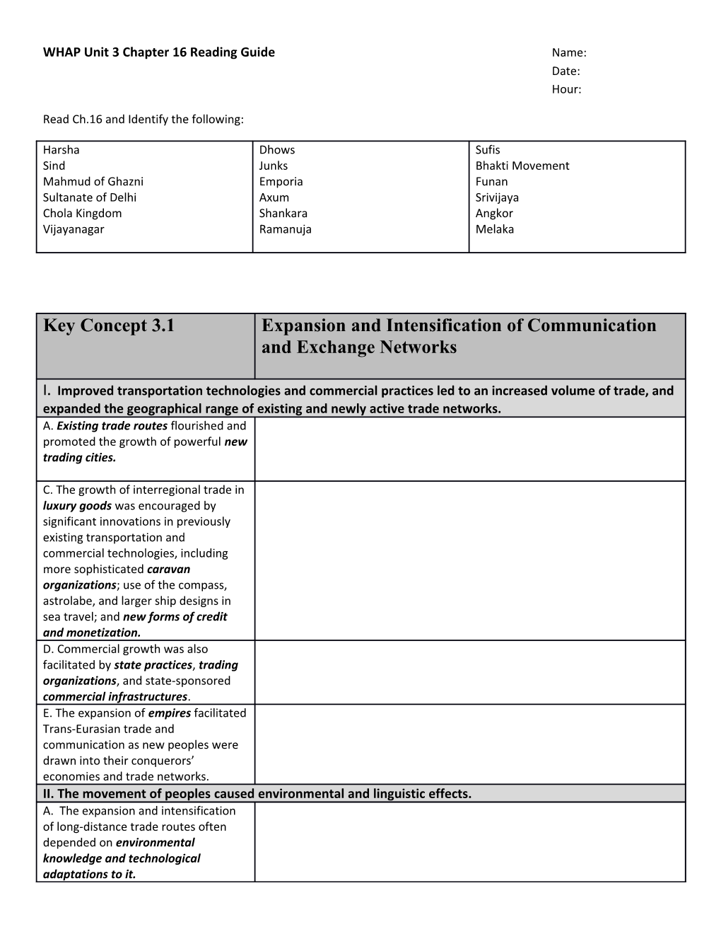 WHAP Unit 3 Chapter 16 Reading Guide Name: Date: Hour