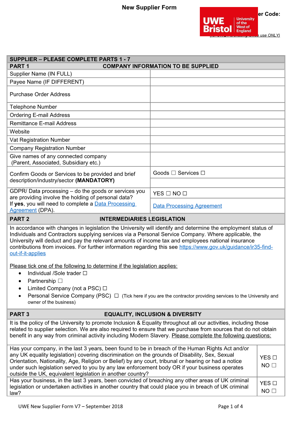 New Supplier Form