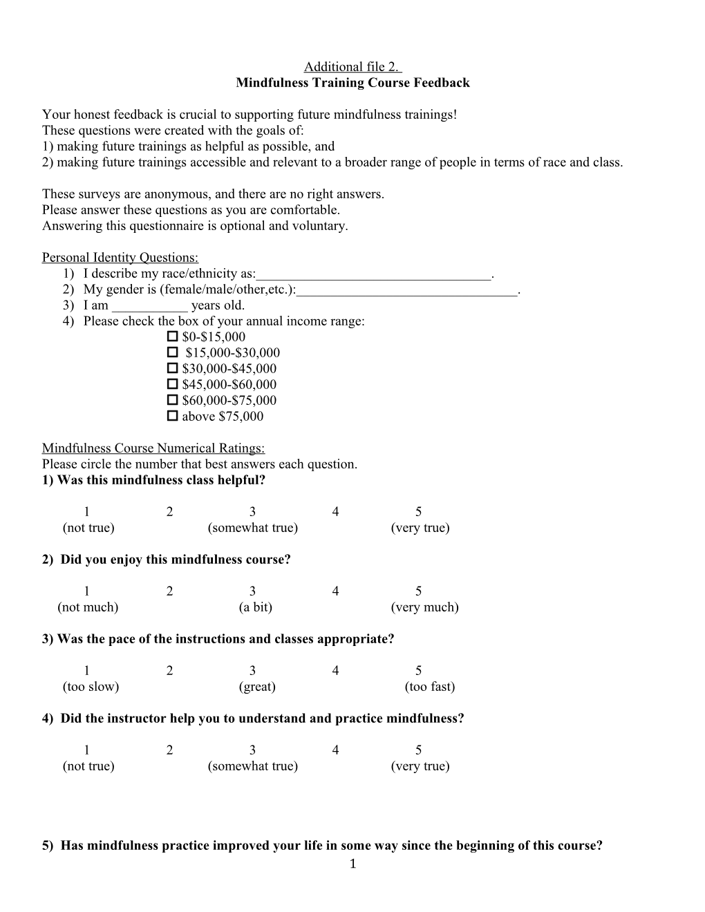 Mindfulness Training Course Feedback