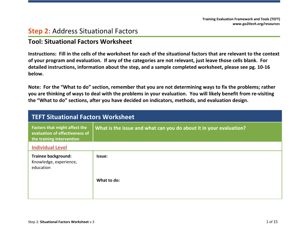 Tool:Situational Factors Worksheet