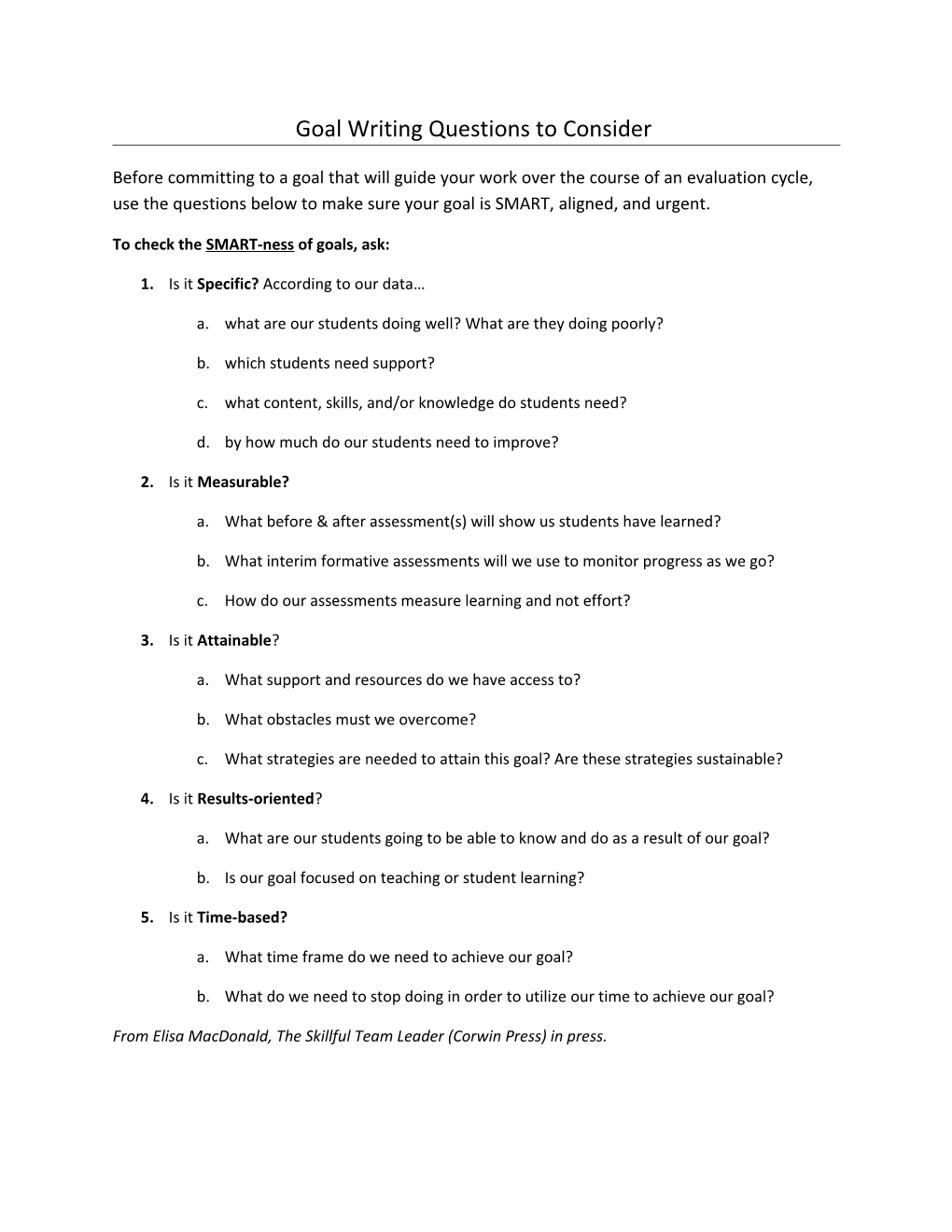 Goal Writing Questions to Consider
