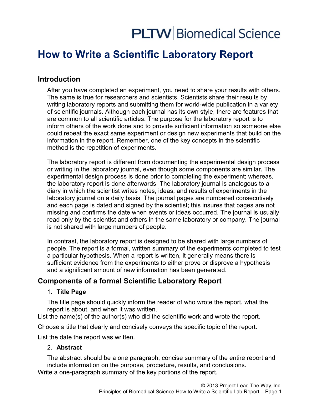 How to Write a Scientific Laboratory Report