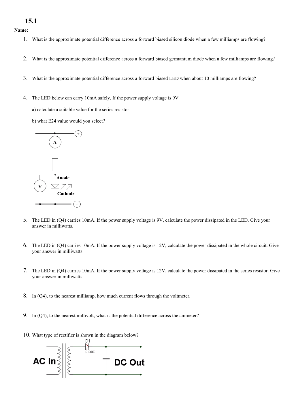 What Is the Approximate Potential Difference Across a Forward Biased Silicon Diode When