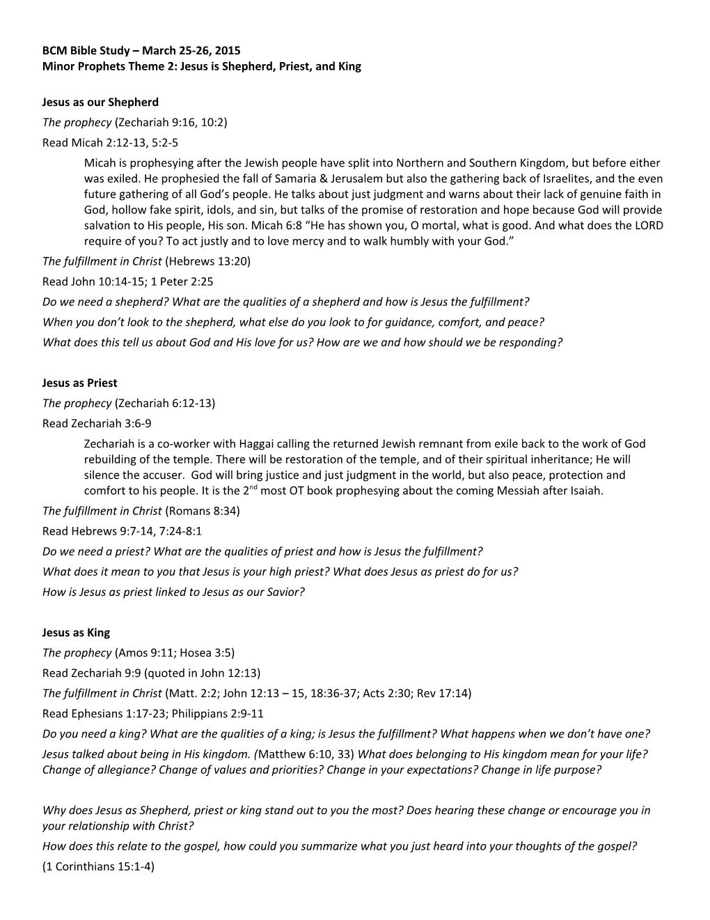 Minor Prophets Theme 2: Jesus Is Shepherd, Priest, and King