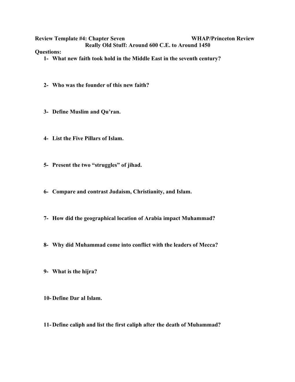 Review Template #4: Chapter Seven WHAP/Princeton Review